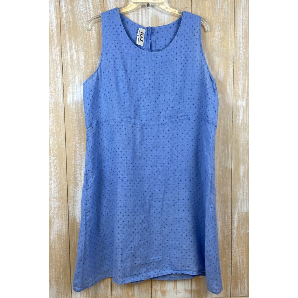 FLAX Shift Dress Size Medium Softened Linen Light Blue Sleeveless Textured